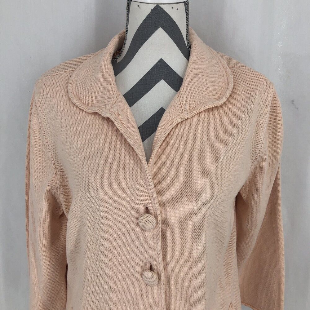 J Jill Pink Cloth Button Cardigan Sweater Faux Pockets 627832 Large